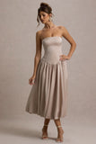 Keyton Champagne Satin Bandeau Midi Dress