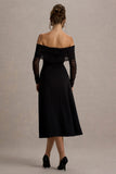 Missy Black Bardot Long-Sleeve Midi Dress