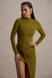 Victoria Green Long-Sleeve Maxi Dress With Wrap Skirt