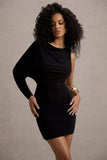 Delia Black One-Sleeve Mini Dress