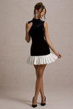 Baxter Black & White Velvet Mini Dress With Satin Ruffle Trim