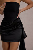 Sweet Talk Black Satin Bandeau Mini Dress With Drape Skirt