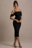 Bethan Black Bodycon Strappy Mesh Bardot Midi Dress