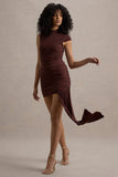 Nocturnal Brown Ruched Mini Dress With Sash