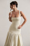 Parida Cream Poplin Drop-Waist Maxi Dress With Peplum Hem