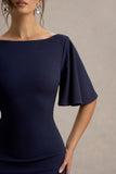 Ashling Navy Flutter-Sleeve Hanky-Hem Midi Dress