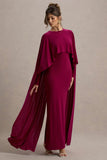Belinda Burgundy Draped Maxi Dress With Cape Sleeves