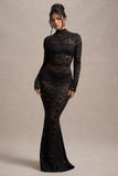 Delevingne Black Lace Sheer Long-Sleeve Maxi Dress