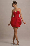 Zuki Red Satin Sweetheart Mini Dress With Tulip Skirt