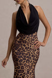Krystal Animal Print Deep Plunge-Neck Maxi Dress