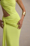 Giovanna Lime Green Asymmetric Maxi Dress With Wrap Skirt