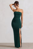 Belle of The Ball Bottle Green Bandeau Maxi Dress With Split Hem