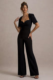 Simone Black Sweetheart Short-Sleeve Wide-Leg Jumpsuit