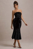 Adee Black Sequin Velvet Halter-Neck Midi Dress With Bow