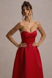 Wintour Red Satin Sweetheart Midi Dress