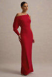 Floria Red Draped One-Sleeve Maxi Dress