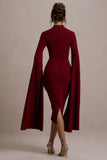 Linden Berry Bodycon Cape-Sleeve Midi Dress