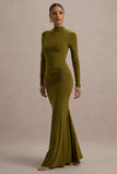 Reid Green Long-Sleeve Gathered Maxi Dress