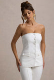 Elliana White Strapless Button Front Tailored Top