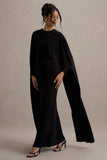 Belinda Black Draped Maxi Dress With Cape Sleeves