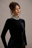 Love Lost Black Velvet Embellished Twist Maxi Dress