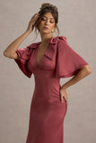 Danna Rose Pink Satin V-Neck Short-Sleeve Midi Dress