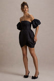Ramone Black Bardot Mini Dress With Tulip Hem