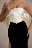Take A Bow Black & Cream Velvet Strapless Maxi Dress With Oversized Bow