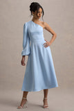 Haila Powder Blue Satin One-Shoulder Maxi Dress