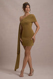 Alessio Mustard One-Shoulder Mini Dress With Drape