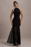 Shae Black High-Neck Maxi Dress With Sheer Skirt