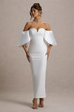 Dalani White Corset Maxi Dress With Satin Puff Sleeves