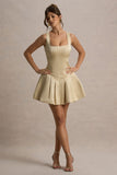 Bramble Ivory Satin Square-Neck Puffball Mini Dress