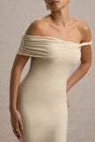 Skye Sand Twisted Bardot Midi Dress