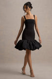 Jacque Black Drop-Waist Midi Dress With Volume Hem