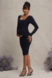 New Life Navy Maternity Square Neck Ruched Midi Dress