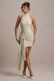 Orinthia Champagne High-Neck Mini Dress With Wrap Detail