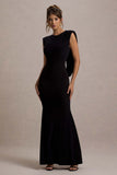 To The Moon Black Cowl-Back Maxi Dress