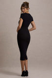 Lorenzie Black Square-Neck Short-Sleeve Twist Midi Dress