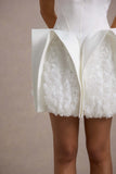 Orchid Oasis White Bandeau Mini Dress With Puff Floral Hem