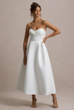 Wintour White Satin Sweetheart Midi Dress