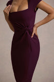 Lorenzie Plum Square-Neck Short-Sleeve Twist Midi Dress
