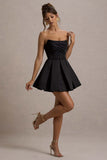 Saira Black Satin Strapless Skater Mini Dress