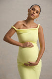 Salome Lemon Twisted Asymmetric Maternity Midi Dress