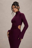 Anderson Burgundy High-Neck Cut-Out Maxi Dress