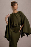 Zuzanna Khaki Draped Maxi Dress With Cape Sleeves