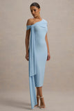 Vallea Powder Blue One-Shoulder Draped Midi Dress
