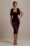Tarna Port Velvet Midi Dress With Bow Straps