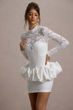 Antheia White Lace Long-Sleeve Peplum Mini Dress