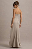 Mackenzie Champagne Satin Plunge-Neck Draped Maxi Dress